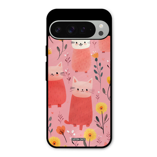 Floral Cat Google Pixel 9 Pro XL Mobile Back Cover - Aesthetic PrintShield Case
