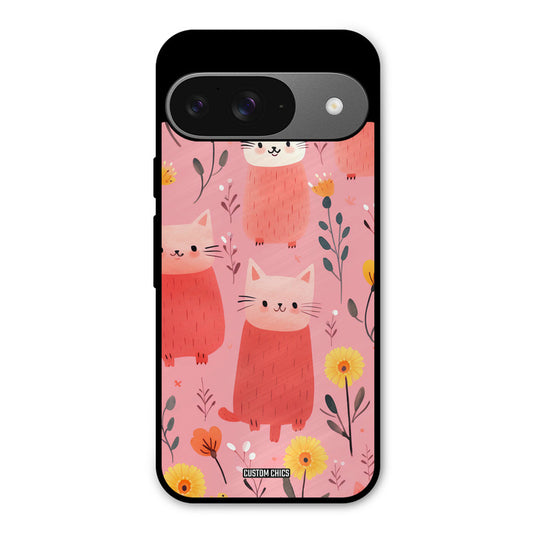 Floral Cat Google Pixel 9 Mobile Back Cover - Aesthetic PrintShield Case