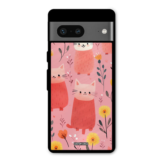 Floral Cat Google Pixel 7 Mobile Back Cover - Aesthetic PrintShield Case