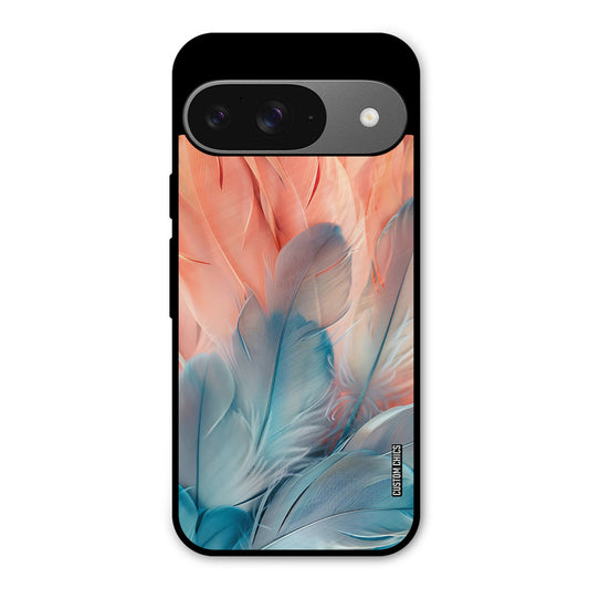 Orange Blue Feather Google Pixel 9 Mobile Back Cover - Aesthetic PrintShield Case