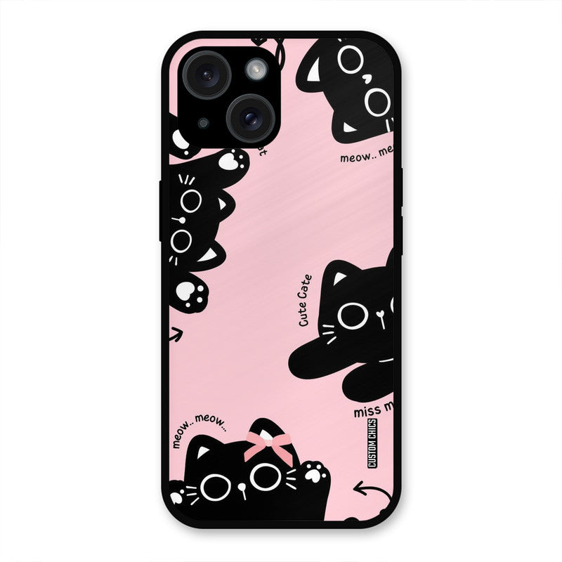 Black Cat Pattern iPhone 15 Plus Mobile Back Cover - Cute PrintShield Case