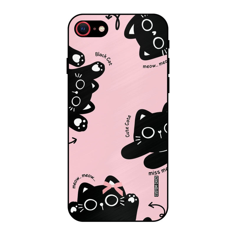 Black Cat Pattern iPhone SE 2020 Mobile Back Cover - Cute PrintShield Case