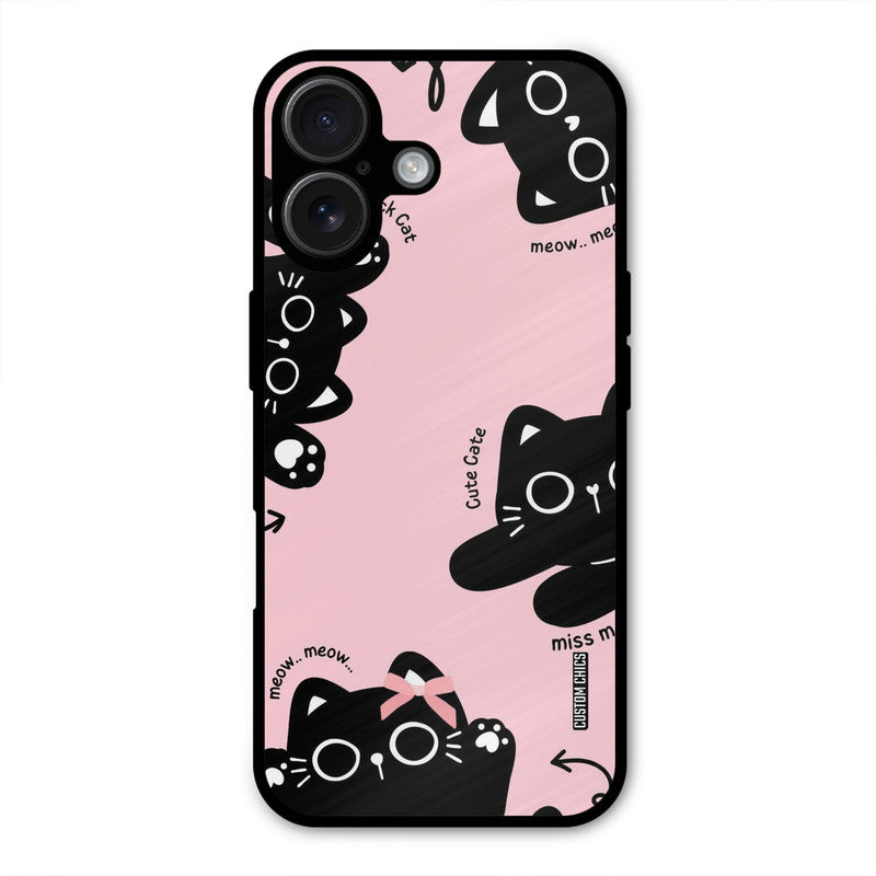 Black Cat Pattern iPhone 16 Plus Mobile Back Cover - Cute PrintShield Case