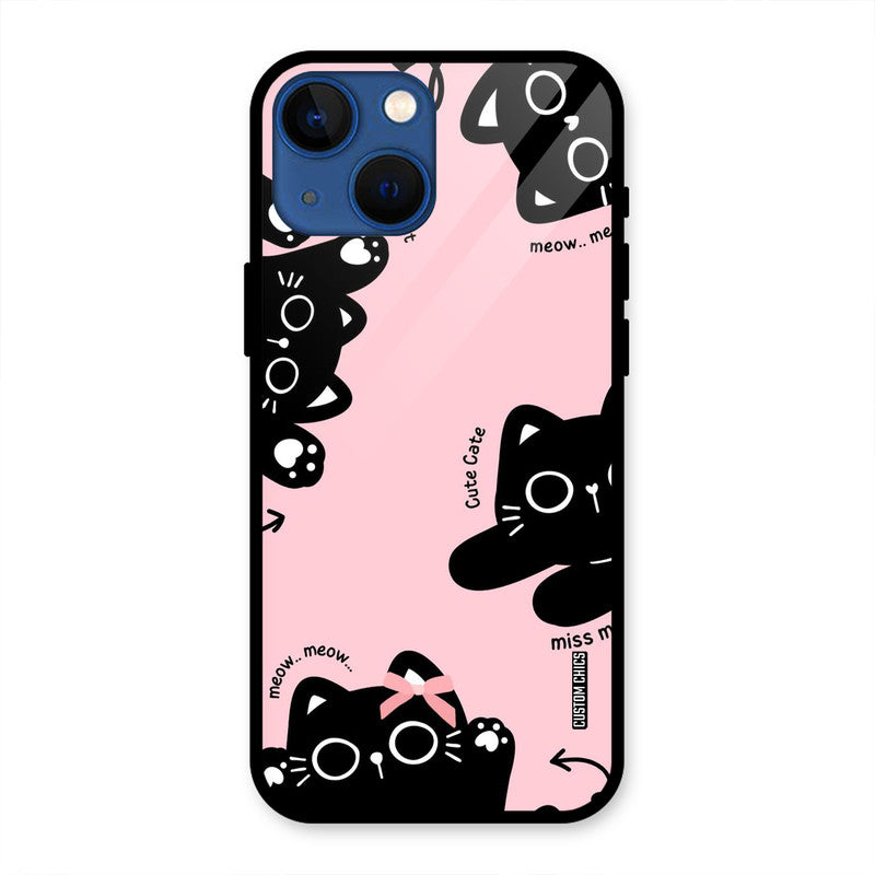 Black Cat Pattern iPhone 13 Mini Mobile Back Cover - Cute PrintShield Case