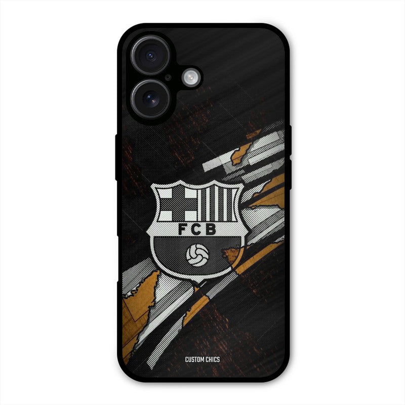Black FCB Logo  iPhone 16 Mobile Back Cover - Sports PrintShield Case
