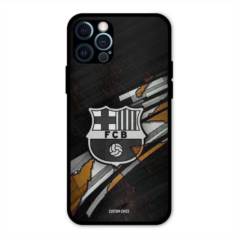 Black FCB Logo  iPhone 12 Pro Mobile Back Cover - Sports PrintShield Case