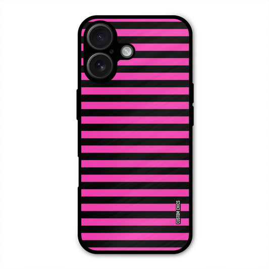 Black Pink Stripes iPhone 16 Plus Mobile Back Cover - Aesthetic PrintShield Case