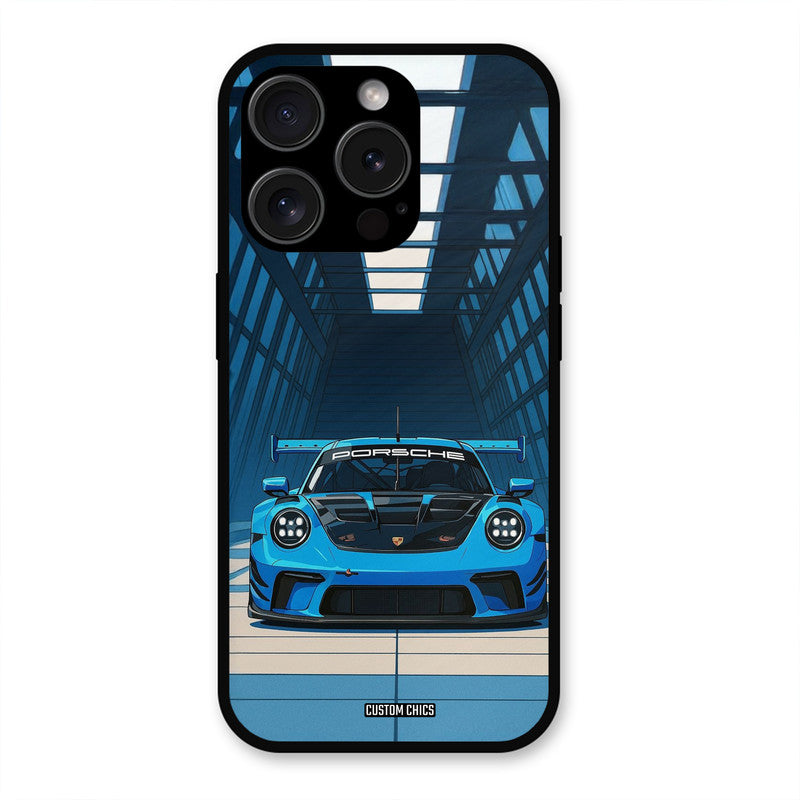 Blue Porsche iPhone 15 Pro Mobile Back Cover - Car&Bike PrintShield Case