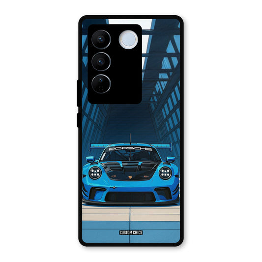 Blue Porsche Vivo V27 Pro Mobile Back Cover - Car&Bike PrintShield Case