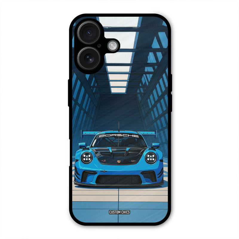 Blue Porsche iPhone 16 Mobile Back Cover - Car&Bike PrintShield Case