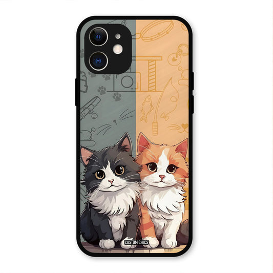 Couple Cat iPhone 12 Mobile Back Cover - Cute PrintShield Case