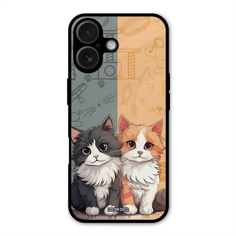 Couple Cat iPhone 16 Plus Mobile Back Cover - Cute PrintShield Case