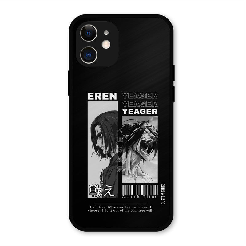 Eren Yeager Black iPhone 12 Mobile Back Cover - Anime PrintShield Case