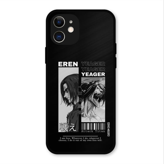 Eren Yeager Black iPhone 12 Mobile Back Cover - Anime PrintShield Case