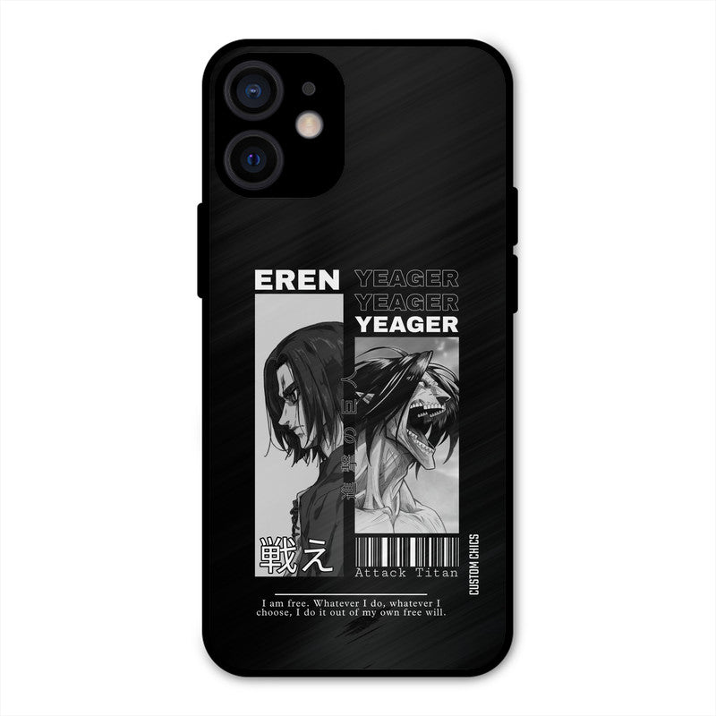 Eren Yeager Black iPhone 12 Mini Mobile Back Cover - Anime PrintShield Case