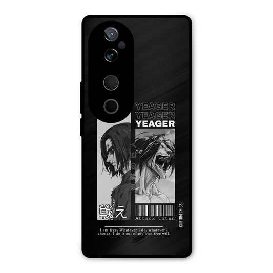 Eren Yeager Black Vivo V40 Mobile Back Cover - Anime PrintShield Case