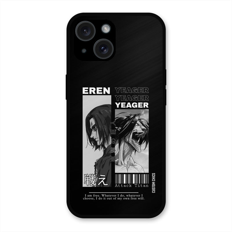 Eren Yeager Black iPhone 15 Mobile Back Cover - Anime PrintShield Case