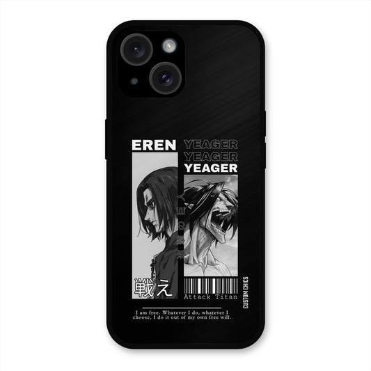 Eren Yeager Black iPhone 15 Mobile Back Cover - Anime PrintShield Case