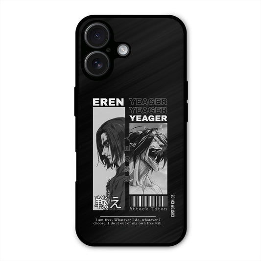 Eren Yeager Black iPhone 16 Mobile Back Cover - Anime PrintShield Case