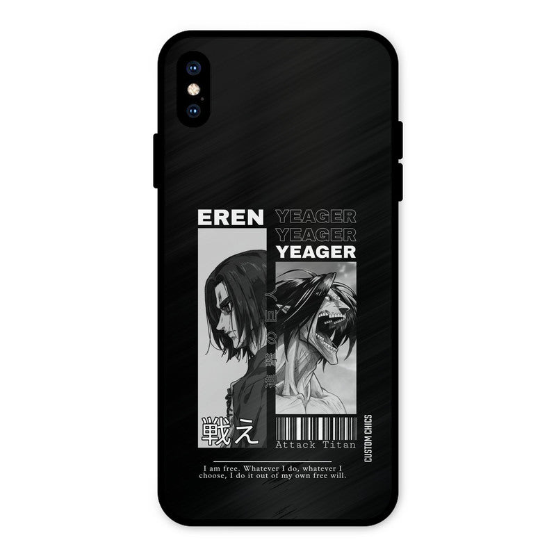Eren Yeager Black iPhone XS Max Mobile Back Cover - Anime PrintShield Case