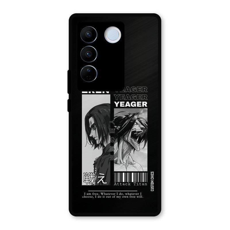 Eren Yeager Black Vivo V27 Pro Mobile Back Cover - Anime PrintShield Case