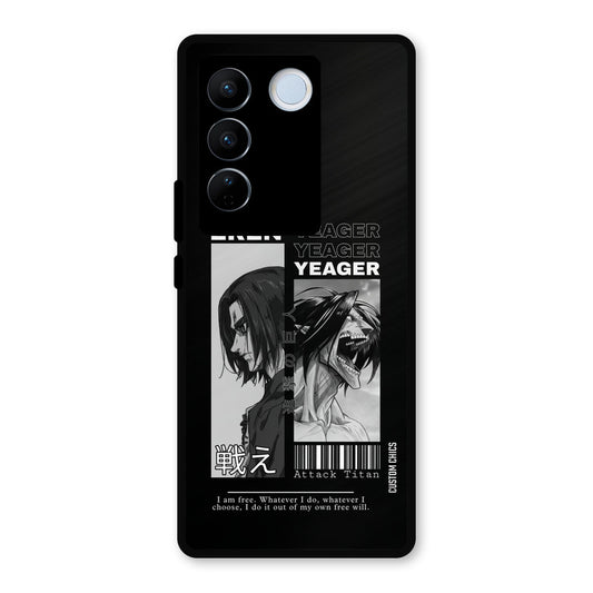 Eren Yeager Black Vivo V27 Pro Mobile Back Cover - Anime PrintShield Case