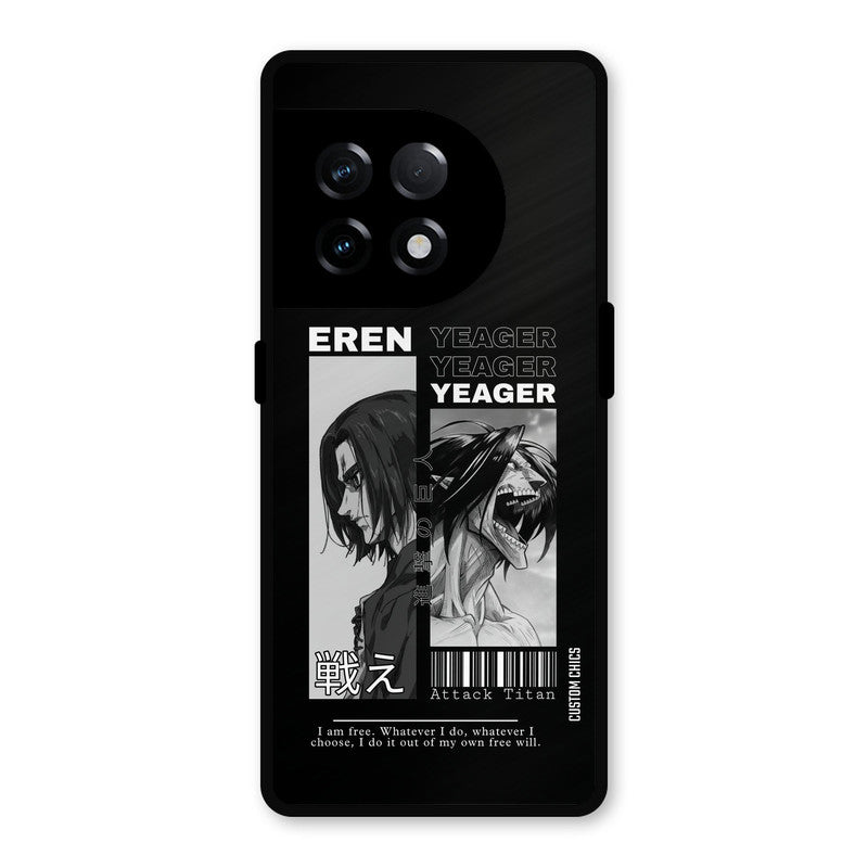 Eren Yeager Black OnePlus 11R Mobile Back Cover - Anime PrintShield Case