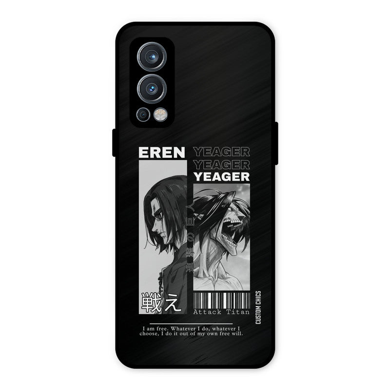 Eren Yeager Black OnePlus Nord 2 5G Mobile Back Cover - Anime PrintShield Case