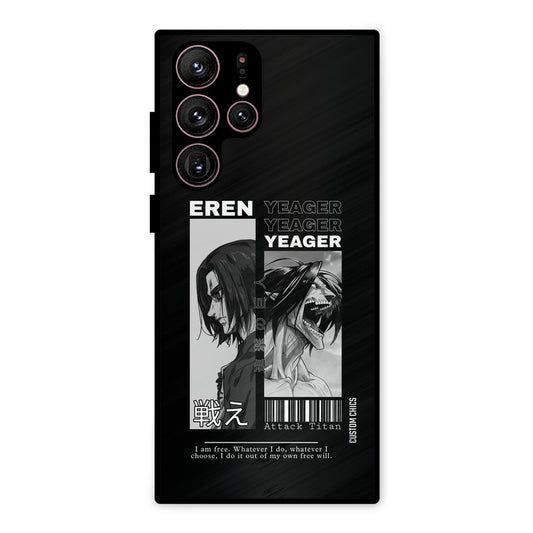 Eren Yeager Black Samsung Galaxy S22 Ultra Mobile Back Cover - Anime PrintShield Case
