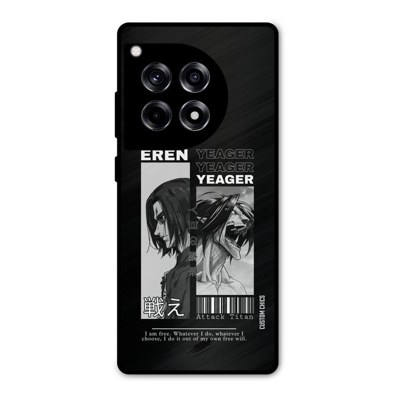 Eren Yeager Black OnePlus 12R Mobile Back Cover - Anime PrintShield Case