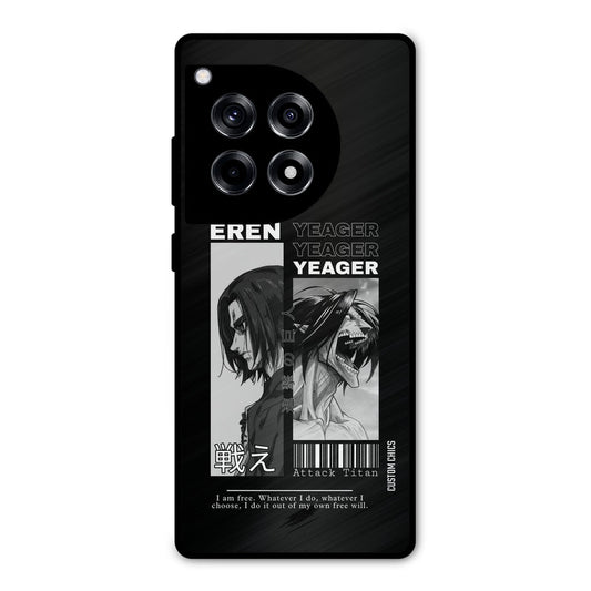 Eren Yeager Black OnePlus 12R Mobile Back Cover - Anime PrintShield Case