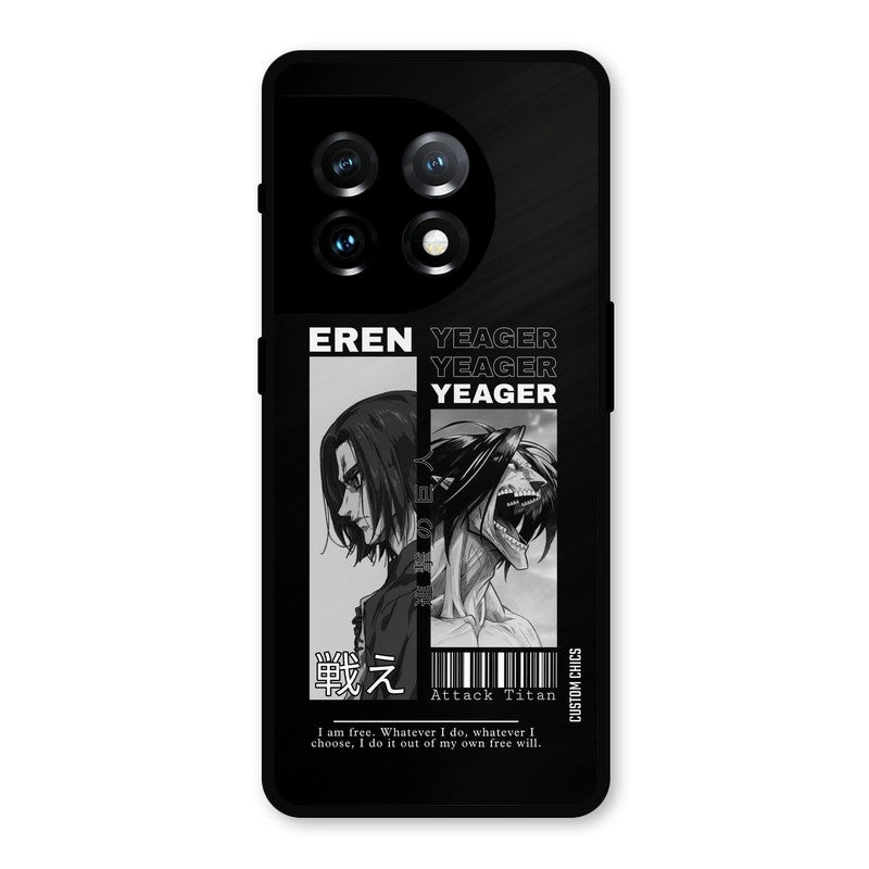 Eren Yeager Black OnePlus 11 Mobile Back Cover - Anime PrintShield Case