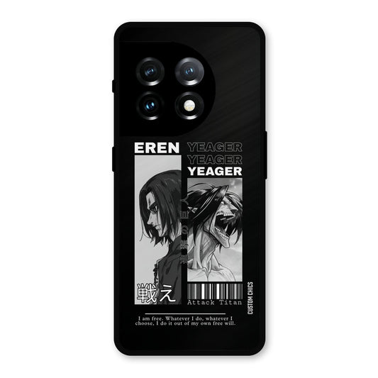 Eren Yeager Black OnePlus 11 Mobile Back Cover - Anime PrintShield Case