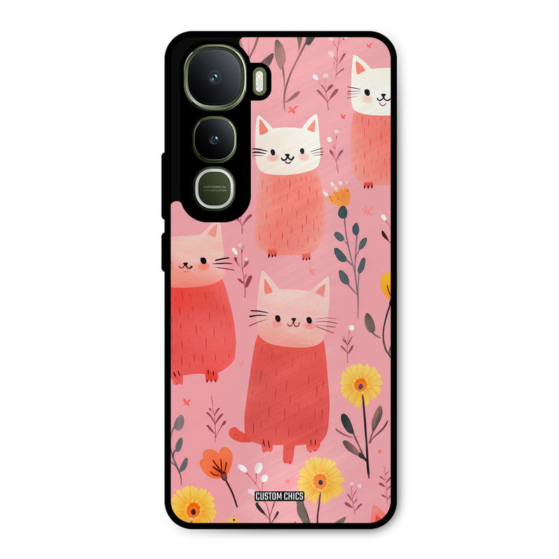 Floral Cat Vivo Y400 Mobile Back Cover - Aesthetic PrintShield Case