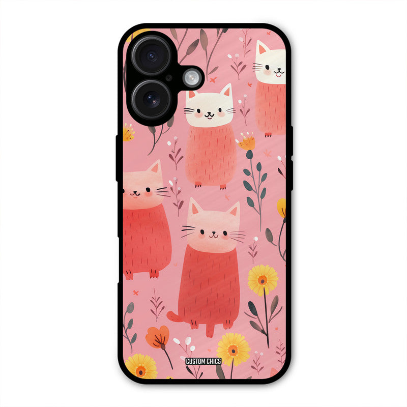 Floral Cat iPhone 16 Mobile Back Cover - Aesthetic PrintShield Case