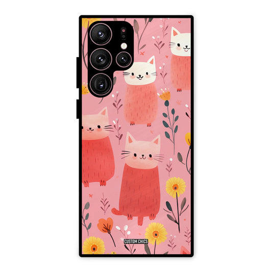 Floral Cat Samsung Galaxy S22 Ultra Mobile Back Cover - Aesthetic PrintShield Case