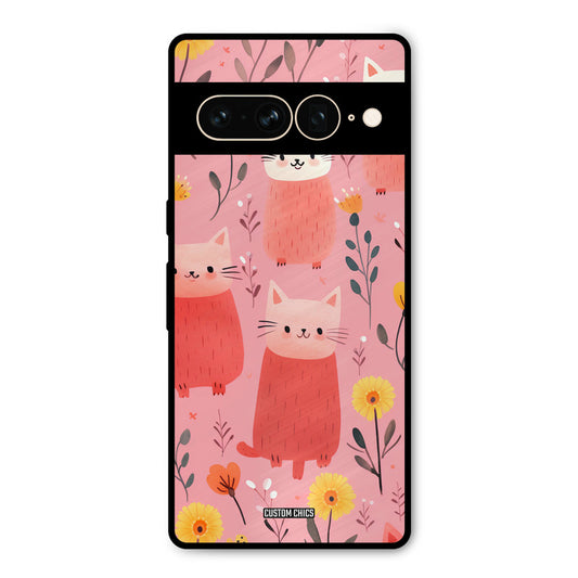 Floral Cat Google Pixel 7 Pro Mobile Back Cover - Aesthetic PrintShield Case