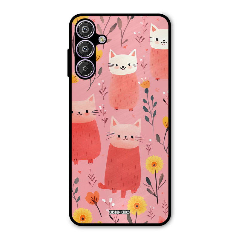 Floral Cat Samsung Galaxy F15 Mobile Back Cover - Aesthetic PrintShield Case