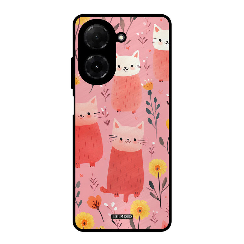 Floral Cat Poco C71 Mobile Back Cover - Aesthetic PrintShield Case