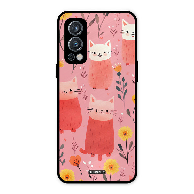 Floral Cat OnePlus Nord 2 5G Mobile Back Cover - Aesthetic PrintShield Case