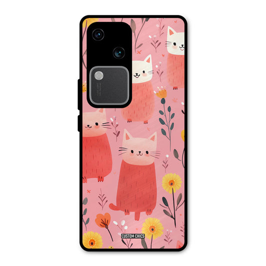 Floral Cat Vivo V30 Mobile Back Cover - Aesthetic PrintShield Case