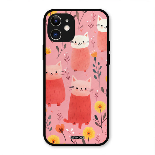 Floral Cat IPhone 12 Mobile Back Cover - Aesthetic PrintShield Case