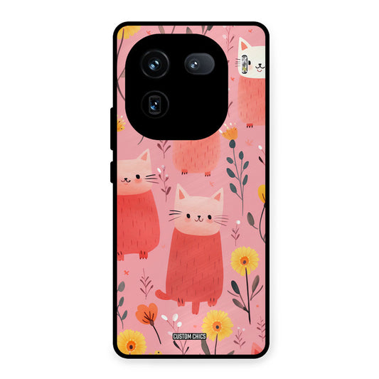 Floral Cat iQOO 12 Mobile Back Cover - Aesthetic PrintShield Case