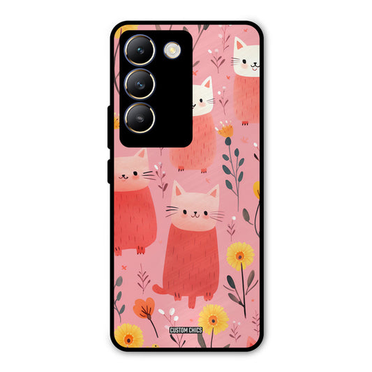 Floral Cat Vivo Y200e Mobile Back Cover - Aesthetic PrintShield Case