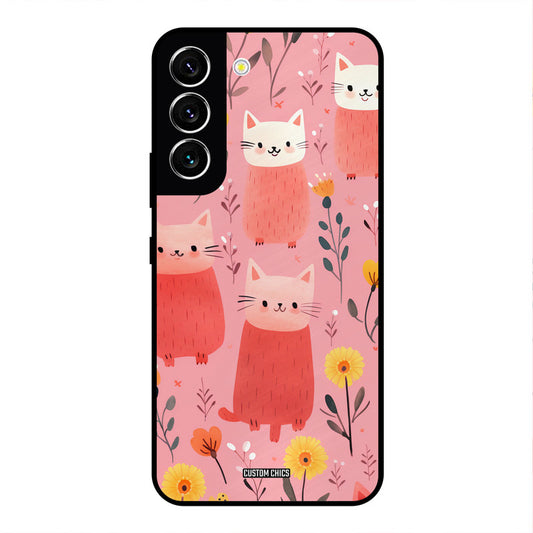 Floral Cat Samsung Galaxy S22 Mobile Back Cover - Aesthetic PrintShield Case