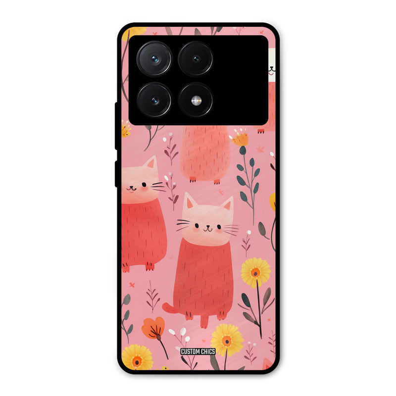 Floral Cat Poco X6 Pro Mobile Back Cover - Aesthetic PrintShield Case