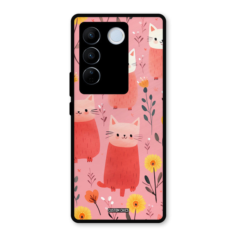 Floral Cat Vivo V27 Pro Mobile Back Cover - Aesthetic PrintShield Case