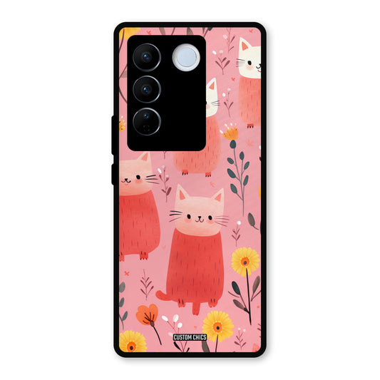 Floral Cat Vivo V27 Pro Mobile Back Cover - Aesthetic PrintShield Case