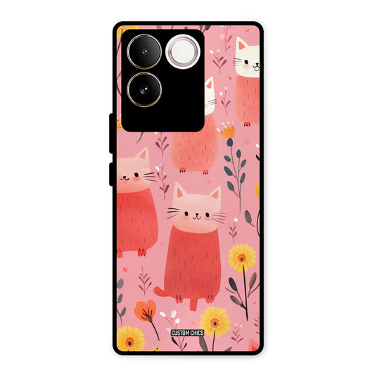 Floral Cat Vivo T2 Pro Mobile Back Cover - Aesthetic PrintShield Case