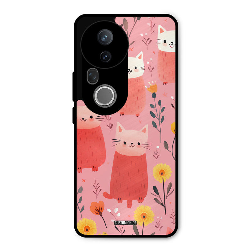 Floral Cat Vivo T4 Ultra Mobile Back Cover - Aesthetic PrintShield Case